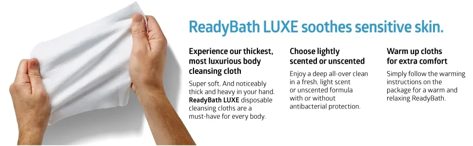 Medline ReadyBath LUXE Body Cleansing Cloth Wipes, Fragrance Free, Extra Thick Wipes, Pack of 24 - product information 2