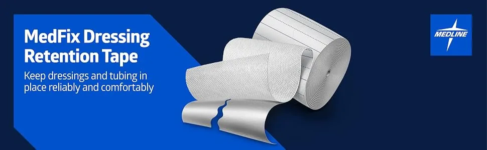 Medline MedFix Dressing Retention Tape with S-Release Liner, Secures Primary Dressings and Medical Appliances, 4" x 11 yd - Medfix Tape