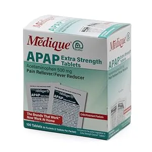Medique  Home 70433 Extra Strength APAP Tablets, Non-Aspirin, 100-Count - APAP Extra Strength Tablets