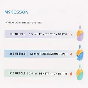 McKesson Safety Lancets, Sterile, Pressure-Activated, 26 Gauge Needle, 1.8 mm, 100 Count, 1 Pack (100 ct) - Color-Coded Size Range of McKesson Pressure-Activated Safety Lancets