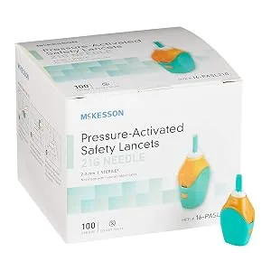 McKesson Safety Lancets, Sterile, Pressure-Activated, 26 Gauge Needle, 1.8 mm, 100 Count, 1 Pack (100 ct) - McKesson Pressure-Activated Safety Lancets