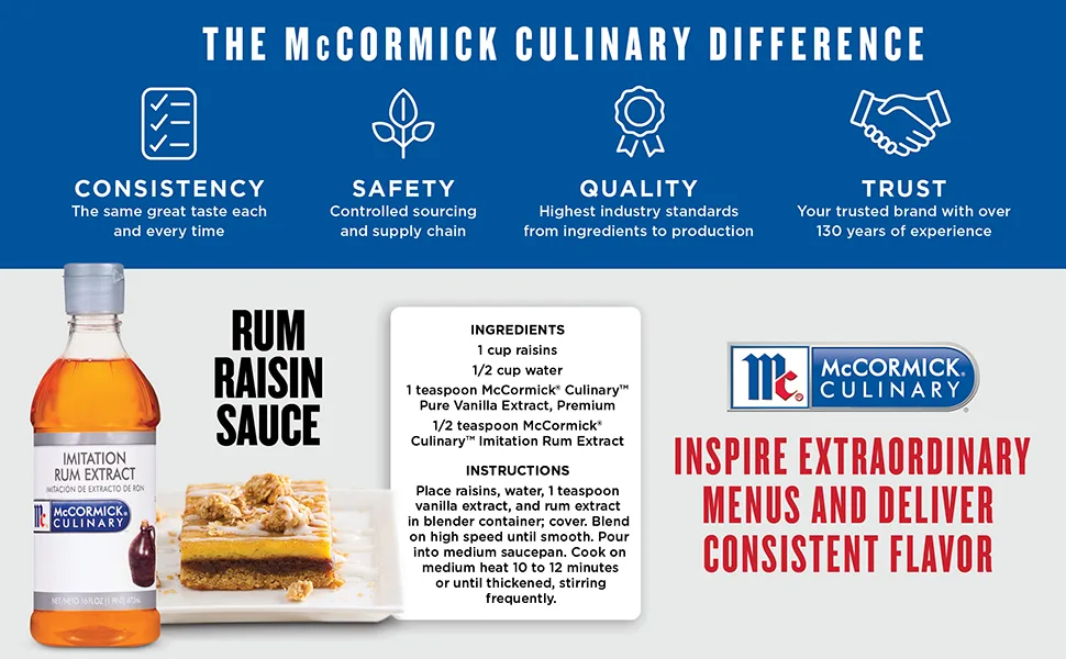 McCormick Culinary Imitation Rum Extract, 16 fl oz - One 16 Fluid Ounce Bottle of Rum Extract for Baking, Best for Desserts, Fruit, Sauces and More - McCormick Culinary Imitation Rum Extract