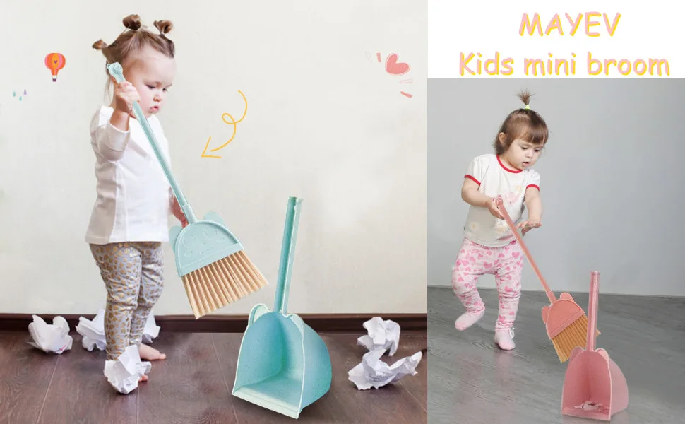MAYEV Mini Broom with Dustpan for Kids,Little Housekeeping Helper Set (Pink) - kids broom