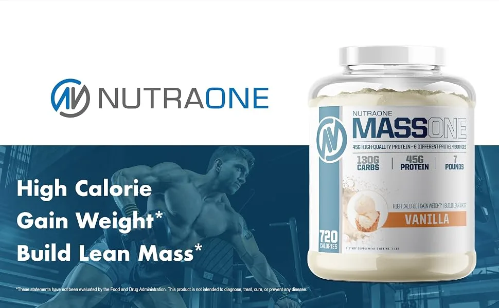 Massone Mass Gainer Protein Powder by NutraOne  Gain Weight Protein Meal Replacement (Gourmet Chocolate - 7 lbs.) - High Calorie Gain Weight Build Lean Mass