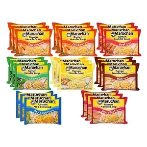 Maruchan Ramen Noodle Soup Variety, 7 Flavors, 3 Ounce Single Servings (Pack of 24) with By The Cup Chopsticks - flavors fixed