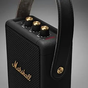 Marshall Stockwell II Portable Bluetooth Speaker - Black and Brass Black and Brass Speaker - Quick Charge