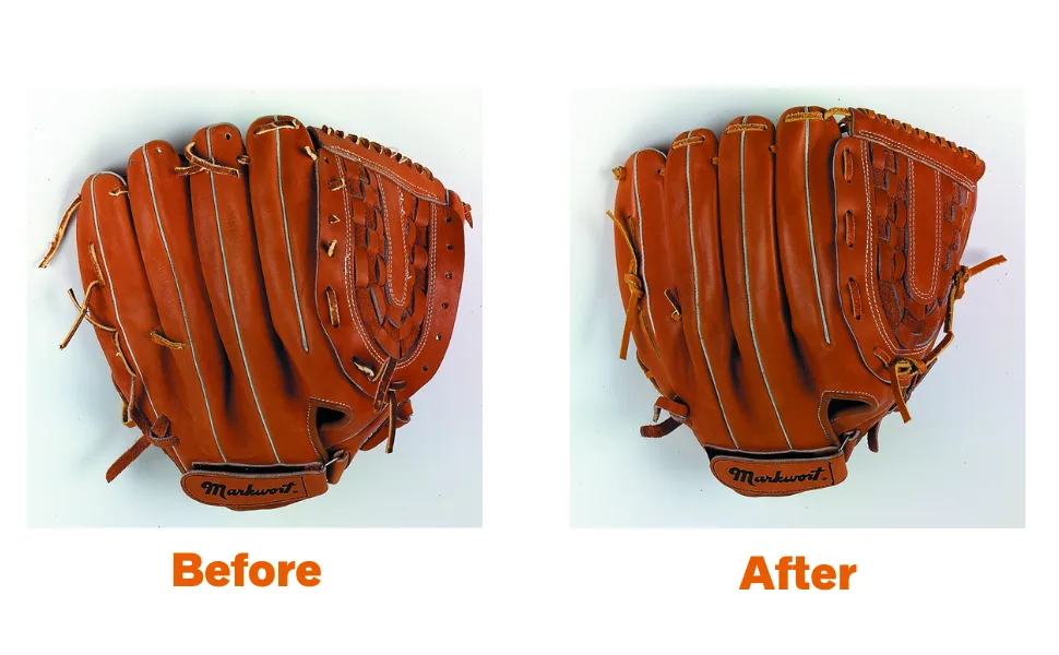 Markwort Deluxe Pro Relacer Kit Black - Baseball glove before and after relacing