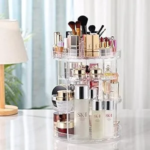 Makeup Organizer, 360 Degree Rotating Adjustable Cosmetic Storage Display Case with 8 Layers Large Capacity, Fits Jewelry, Makeup Brushes, Lipsticks and More, Clear Transparent - Acrylic Makeup Organizer
