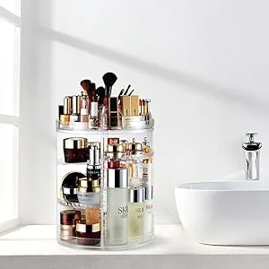 Makeup Organizer, 360 Degree Rotating Adjustable Cosmetic Storage Display Case with 8 Layers Large Capacity, Fits Jewelry, Makeup Brushes, Lipsticks and More, Clear Transparent - Bathroom Makeup organizer