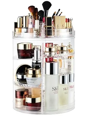 Makeup Organizer, 360 Degree Rotating Adjustable Cosmetic Storage Display Case with 8 Layers Large Capacity, Fits Jewelry, Makeup Brushes, Lipsticks and More, Clear Transparent - Rotating makeup organizer