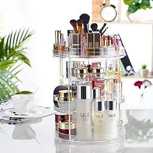 Makeup Organizer, 360 Degree Rotating Adjustable Cosmetic Storage Display Case with 8 Layers Large Capacity, Fits Jewelry, Makeup Brushes, Lipsticks and More, Clear Transparent - Round Makeup Organizer
