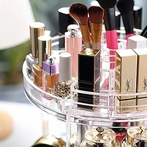 Makeup Organizer, 360 Degree Rotating Adjustable Cosmetic Storage Display Case with 8 Layers Large Capacity, Fits Jewelry, Makeup Brushes, Lipsticks and More, Clear Transparent - Top Plate