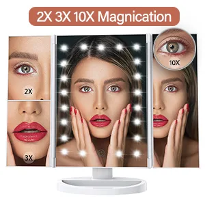 Makeup Mirror Vanity Mirror with Lights, 2X 3X 10X Magnification, Lighted Makeup Mirror, Touch Control, Trifold Makeup Mirror, Dual Power Supply, Portable LED Makeup Mirror, Women Gift (White+10X) - Makeup Mirror