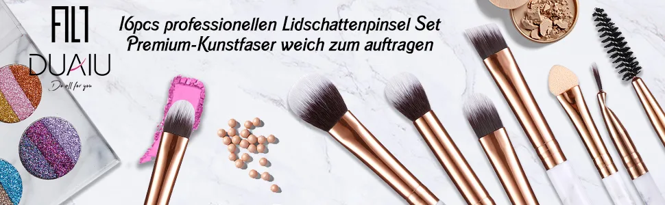 Makeup Brushes DUAIU 16Pcs Premium Synthetic Eyeshadow brushes Eyebrow Eyeliner Blending Marble Handle Brushes sets with Pink Cosmetic Bag Eyebrow Tweezers Nose Scissors - eyeshadow brushes