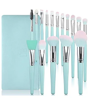 Makeup Brushes DUAIU 16Pcs Premium Synthetic Eyeshadow brushes Eyebrow Eyeliner Blending Marble Handle Brushes sets with Pink Cosmetic Bag Eyebrow Tweezers Nose Scissors - makeup brush