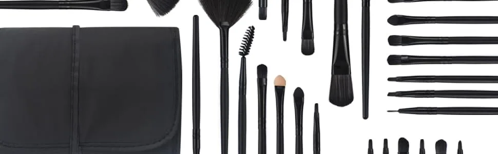 Makeup Brushes 32pcs, Yuwaku Professional Makeup Brush Set, Kabuki Face Eyes Shadow Eyeliner Foundation Blush Lip Powder Liquid Cream Blending Brushes (BLACK) - make up brush