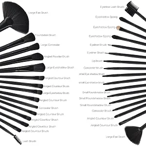 Makeup Brushes 32pcs, Yuwaku Professional Makeup Brush Set, Kabuki Face Eyes Shadow Eyeliner Foundation Blush Lip Powder Liquid Cream Blending Brushes (BLACK) - make up brush