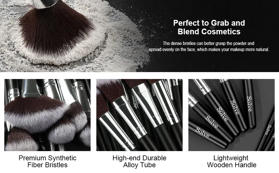 Makeup Brush Set, SOLVE 32 Pieces Professional Makeup Brushes Wooden Handle Cosmetics Brushes Foundation Concealer Powder Face Eye Make up Brushes Kit, Black - makeup brushes