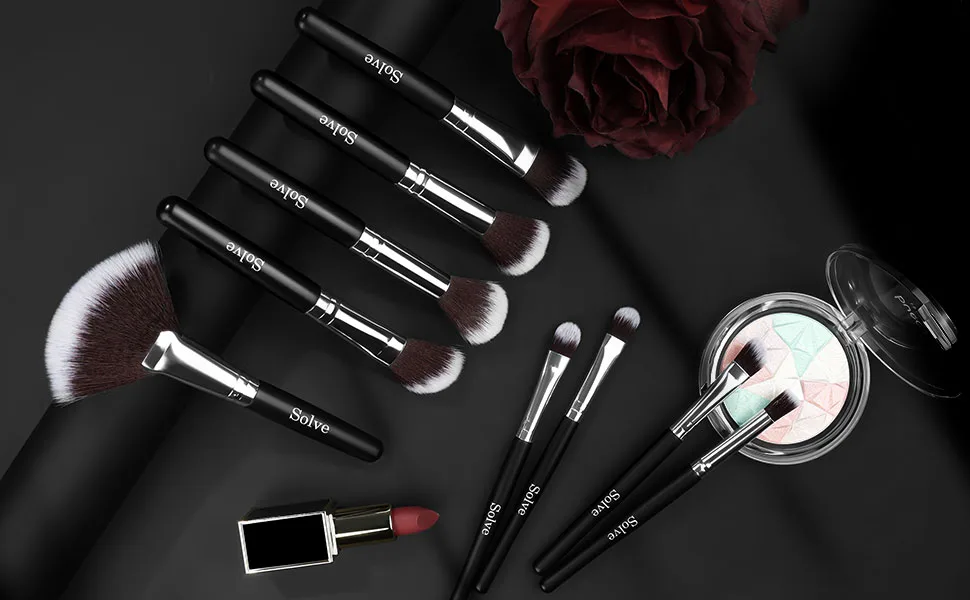 Makeup Brush Set, SOLVE 32 Pieces Professional Makeup Brushes Wooden Handle Cosmetics Brushes Foundation Concealer Powder Face Eye Make up Brushes Kit, Black - makeup brushes