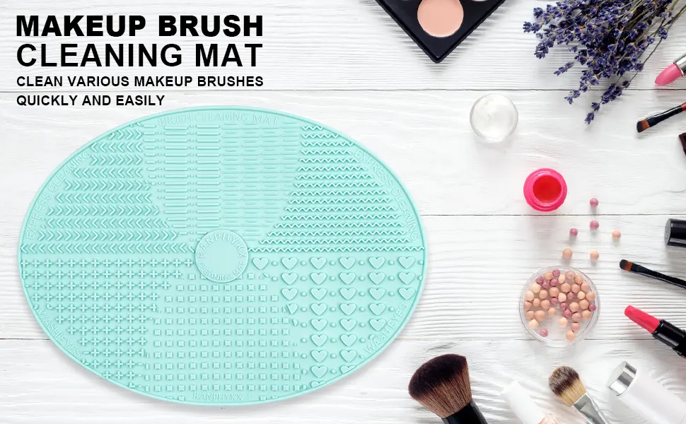 Makeup Brush Cleaner Mat Silicone Brush Cleaning Mat Big Size Make Up Brush Clean Pad with Suction Cup for Makeup Brush Cleaning (Green) - Makeup Brush Cleaning Mat