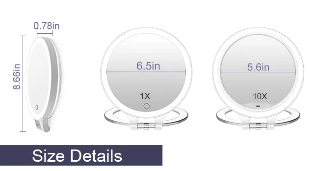 Magnifying Mirror 10X 1X Double Sided Magnification Makeup Vanity Mirror Rechargeable Lighted Mirror with 3 Color Setting Adjustable Rotation LED Vanity Desk Mirror White(Not Include Bag) - Magnifying Mirror 10X 1X Double Sided Magnification Makeup Vanity Mirror