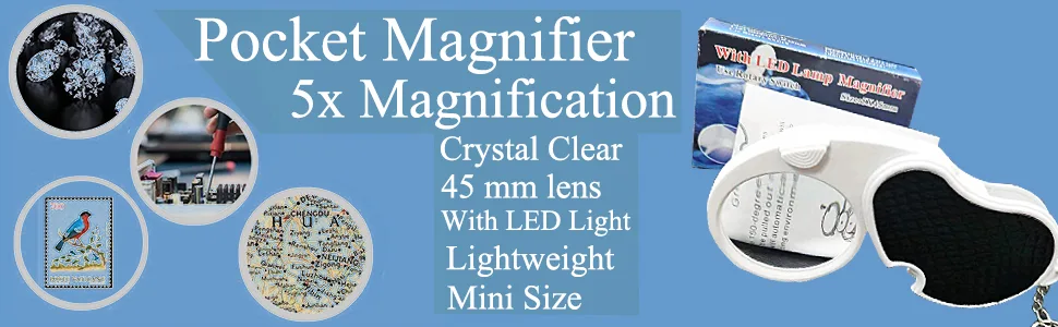 Magnifying Glass with Light, Lighted Magnifying Glass, 5X Handheld Pocket Magnifier Small Illuminated Folding Hand Held Lighted Magnifier for Reading Coins Hobby Travel - 45 Mm Diameter - 5x magnifier