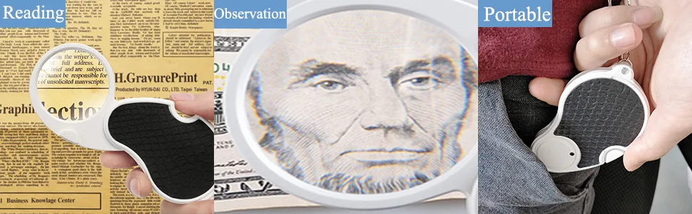 Magnifying Glass with Light, Lighted Magnifying Glass, 5X Handheld Pocket Magnifier Small Illuminated Folding Hand Held Lighted Magnifier for Reading Coins Hobby Travel - 45 Mm Diameter - 5x magnifier