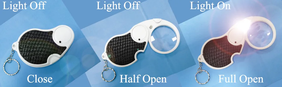 Magnifying Glass with Light, Lighted Magnifying Glass, 5X Handheld Pocket Magnifier Small Illuminated Folding Hand Held Lighted Magnifier for Reading Coins Hobby Travel - 45 Mm Diameter - light on