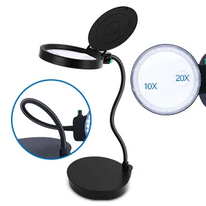 Magnifying Glass with Light and Stand, 10X 20X Magnifying Desk Lamp with Brightness Stepless Dimmable , Adjustable Gooseneck for Reading, Close Work, Hobbies - magnifying desk lamp
