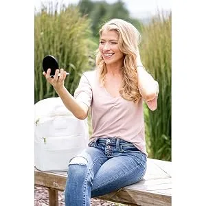 Magnifying Compact Mirror for Purses, 1x/10x Magnification  Double Sided Travel Makeup Mirror, 4 Inch Small Pocket or Purse Mirror. Distortion Free Folding Portable Compact Mirrors (Black) - compact magnifying mirror make up mirror