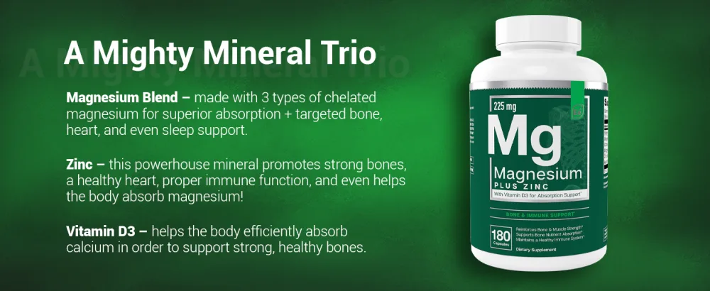 Magnesium + Zinc with Vitamin D3 by Essential Elements - Immune & Bone Support | Magnesium Glycinate, Citrate, Malate - Highly Bioavailable - 3 Month Supply 180 Count (Pack of 1) - Magnesium Blend, Zinc, Vitamin D3