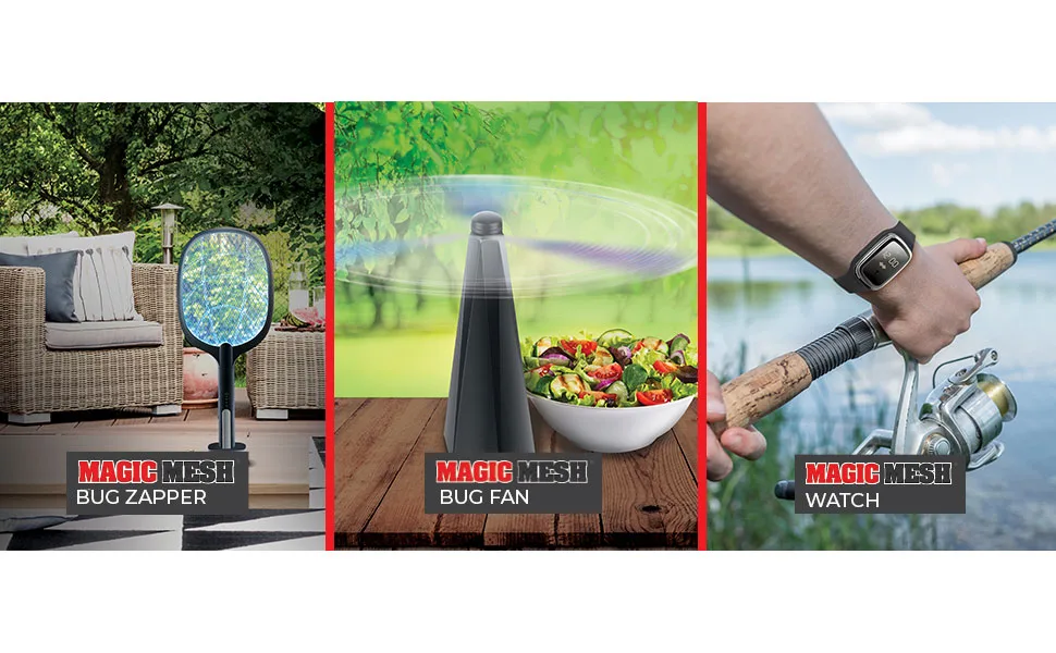 Magic Mesh 2 in 1 Bug Zapper & Swatter- Rechargeable Electric Swatter & Night Zapping Lamp- Zapping Racket Kills Mosquitos, Flies, & Insects Outdoors or Indoors - Magic Mesh Repellant Hero