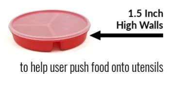 Maddak SP Ableware Sandstone Partitioned Scoop Dish with Lid - 49701 - SP Ableware Maddak Partitioned Scoop Dish Red Alzheimers High Wall Compartment Portion Control