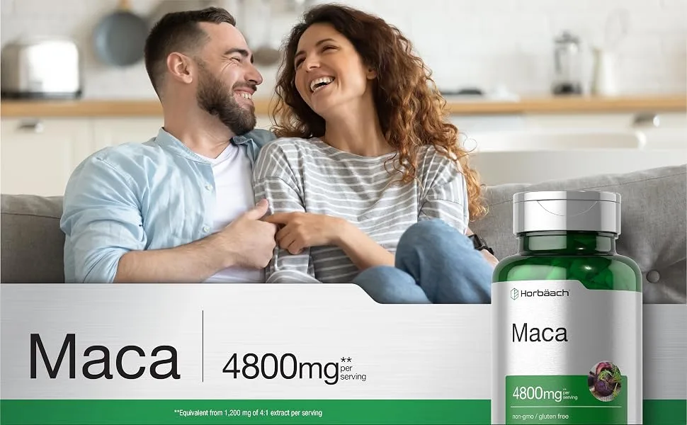 Horbäach Maca Root Capsules High Potency Extract for Men and Women Non-GMO and Gluten Free Formula 4800mg - 120 Capsule - Maca