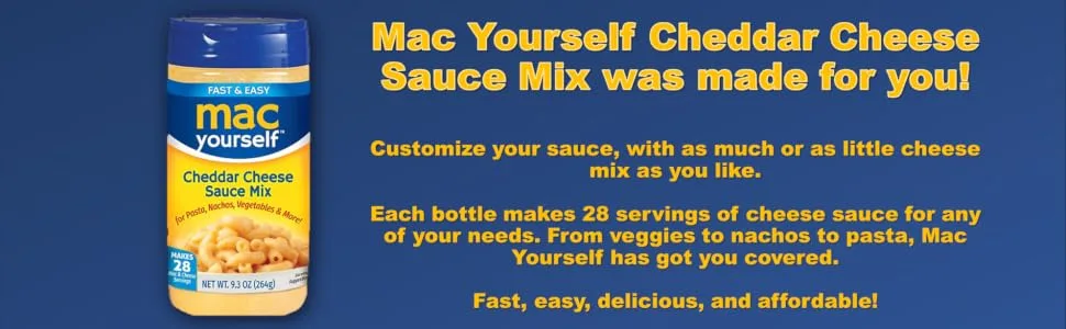 Mac Yourself | Delicious Cheddar Cheese Sauce Mix | Perfect Cheese Powder for Macaroni, Nachos, Veggies and More | 9.3 oz - mac yourself cheddar cheese sauce