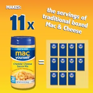 Mac Yourself | Delicious Cheddar Cheese Sauce Mix | Perfect Cheese Powder for Macaroni, Nachos, Veggies and More | 9.3 oz - Mac Yourself makes eleven times the servings of traditional boxed Mac and Cheese