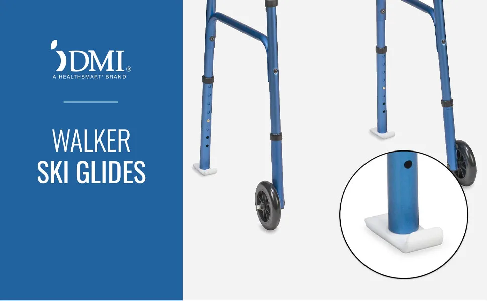 MABIS Walker Ski Glides, Fit 1-Inch Legs, Eliminates Need to Lift Walker, Made in USA, 2 Count - Walker Ski Glides