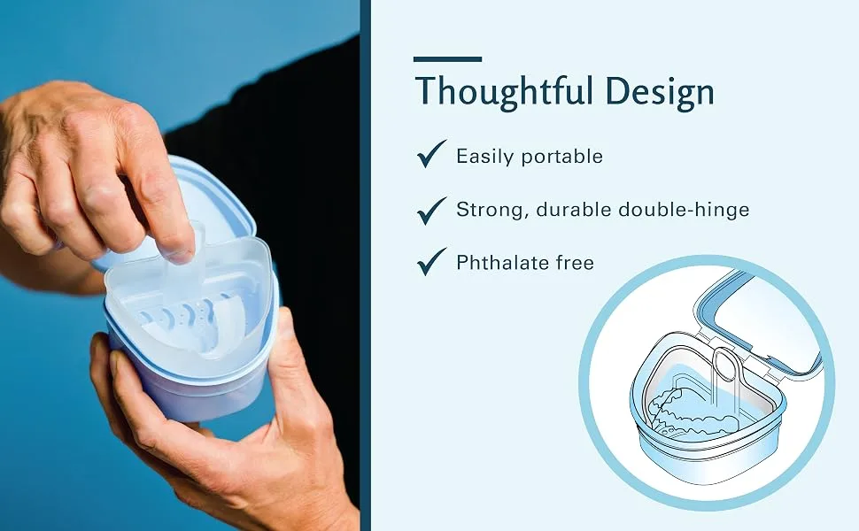 M3 Naturals Denture Bath Case | Retainer Case, Denture Case, Denture Cleaner Cup | Stain, Odor, Cleaning Kit with Strainer | Spill-Free Portable Retainer Cleaner Case - denture bath case