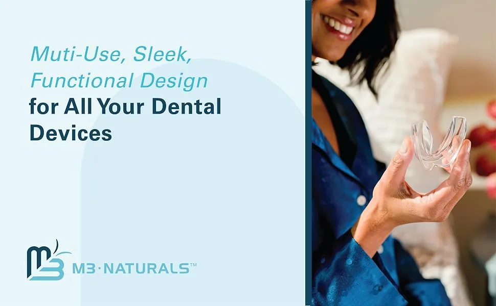M3 Naturals Denture Bath Case | Retainer Case, Denture Case, Denture Cleaner Cup | Stain, Odor, Cleaning Kit with Strainer | Spill-Free Portable Retainer Cleaner Case - denture bath case, denture cleaner, retainer cleaner, multi use dental device
