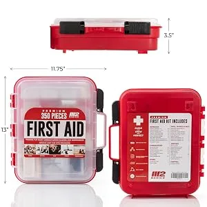 M2 BASICS 350 Piece Emergency First Aid Kit | Dual Layer, Wall Mountable, Medical Supplies for Business, School, Car or Home - Complete First Aid Kit