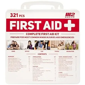 M2 BASICS 321 Piece Emergency First Aid Kit | Wall Mountable Case | Medical Supplies for Home, Office, Car, Travel - 321 Piece First Aid Kit
