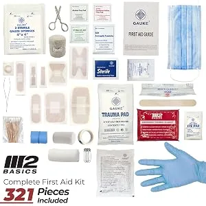 M2 BASICS 321 Piece Emergency First Aid Kit | Wall Mountable Case | Medical Supplies for Home, Office, Car, Travel - 321 Pieces Complete First Aid for Warehouse