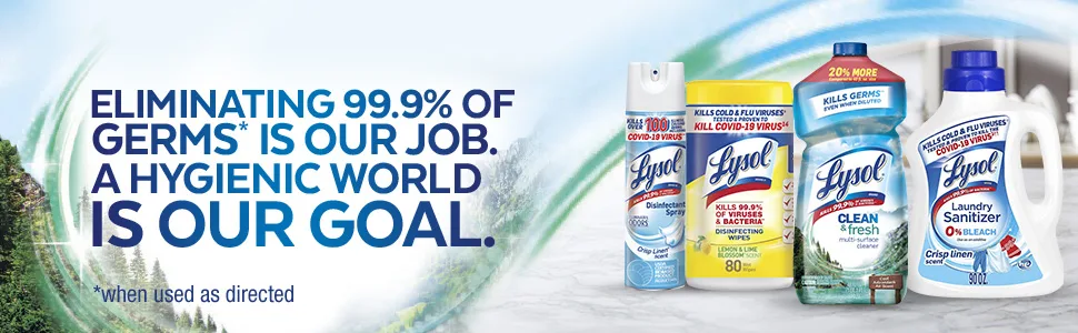 Lysol Multi-Surface Cleaner, Sanitizing and Disinfecting Pour, to Clean and Deodorize, Cool Adirondack Air, 48oz - Eliminating 99.9% of Germs is our Job. A Hygienic World is our goal.