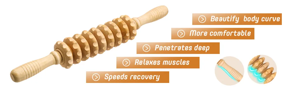 Lymphatic Drainage Massager,Wood Therapy Massage Tools - Muscle Roller Stick for Relax Muscles, Relieve Soreness and Eliminate Lipoedema-Includes a Massage Guide and One Box Packing Yellow - product information 3