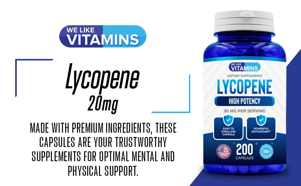 Lycopene 20mg Per Serving - 200 Capsules - Lycopene Supplement - Super Antioxidant which Helps Support Immune System and Prostate Health - lycopene