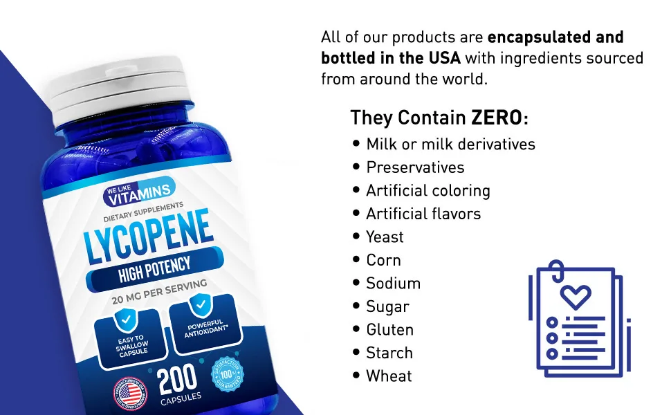 Lycopene 20mg Per Serving - 200 Capsules - Lycopene Supplement - Super Antioxidant which Helps Support Immune System and Prostate Health - lycopene