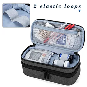 Luxja 2 Layers Insulin Case with an Ice Pack - Holds 6 Vials (10ml) or 2 Insulin Pens, Diabetic Bag with Supplies Storage Pockets, Black - insulin travel bag