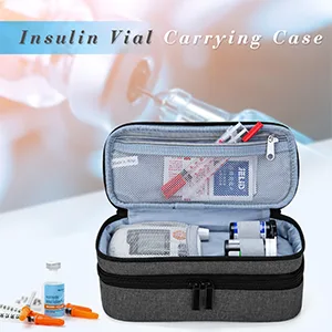 Luxja 2 Layers Insulin Case with an Ice Pack - Holds 6 Vials (10ml) or 2 Insulin Pens, Diabetic Bag with Supplies Storage Pockets, Black - insulin vial case