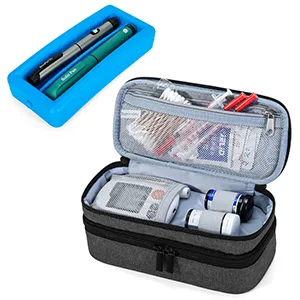 Luxja 2 Layers Insulin Case with an Ice Pack - Holds 6 Vials (10ml) or 2 Insulin Pens, Diabetic Bag with Supplies Storage Pockets, Black - travel case for vials insulin cooler