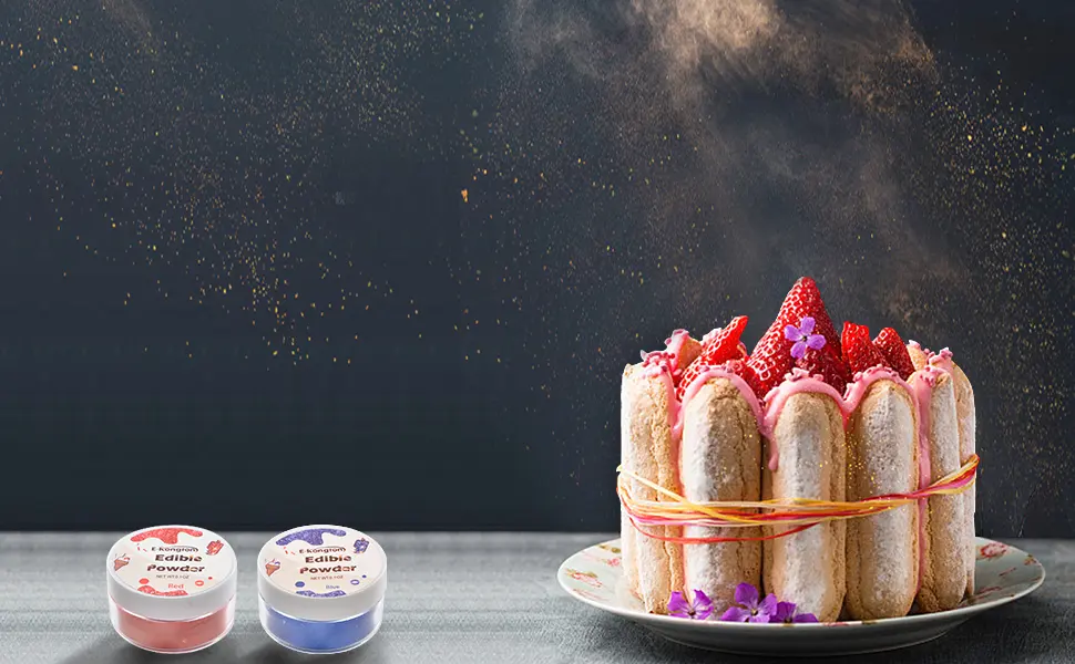Luster Dust Set 8 Colors: E-Kongton Edible Glitter for Drinks, Cakes Decorating, Strawberries, Fondant, Gum Paste.Luster Dust Edible Set for Baking Decoration(3gram each bottle) 8color set - edible glitter for drinks
